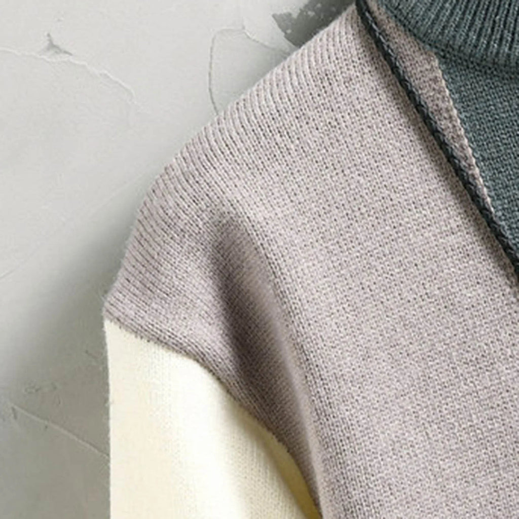 Men's Color Block Mock Neck Relaxed Fit Contemporary Knit Sweater