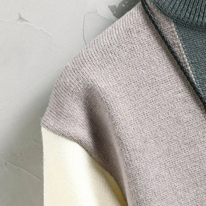 Men's Color Block Mock Neck Relaxed Fit Contemporary Knit Sweater