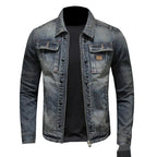 Vintage Washed Denim Layered Hooded Jacket with Padded Streetwear Outerwear Design