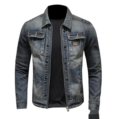 Vintage Washed Denim Layered Hooded Jacket with Padded Streetwear Outerwear Design