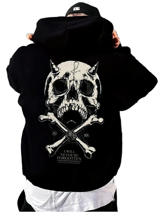 Skull Graphic Gothic Streetwear Hoodie With Dark Manga Aesthetic