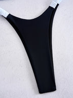 Black and White Color-Blocked Bralette Bikini with High-Cut Silhouette