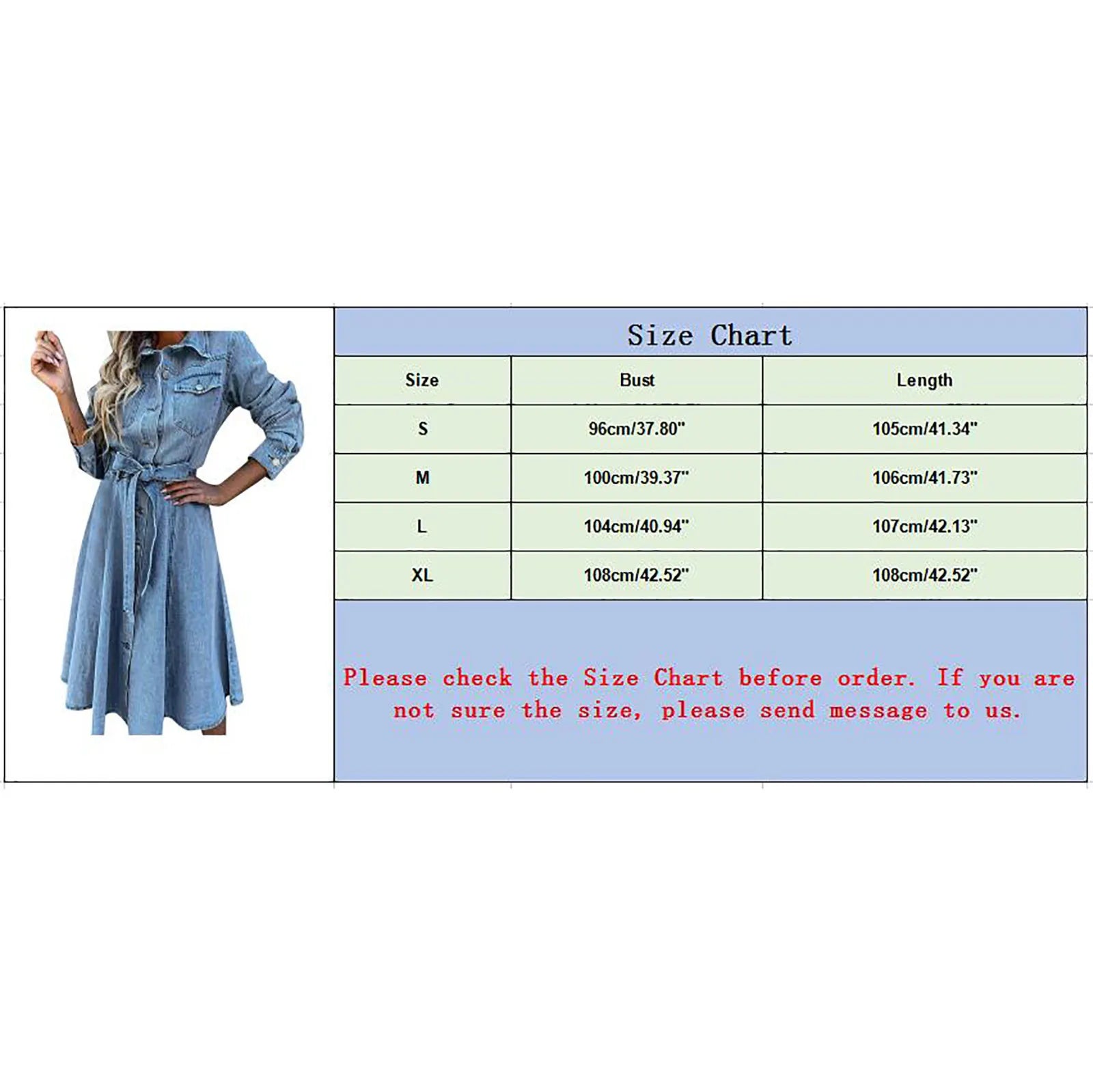 Button Front Denim Midi Dress with Belted Waist and Long Sleeves