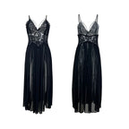 Ethereal White Lace Maxi Nightgown with Plunging Neckline and Dramatic Double-Slit Skirt