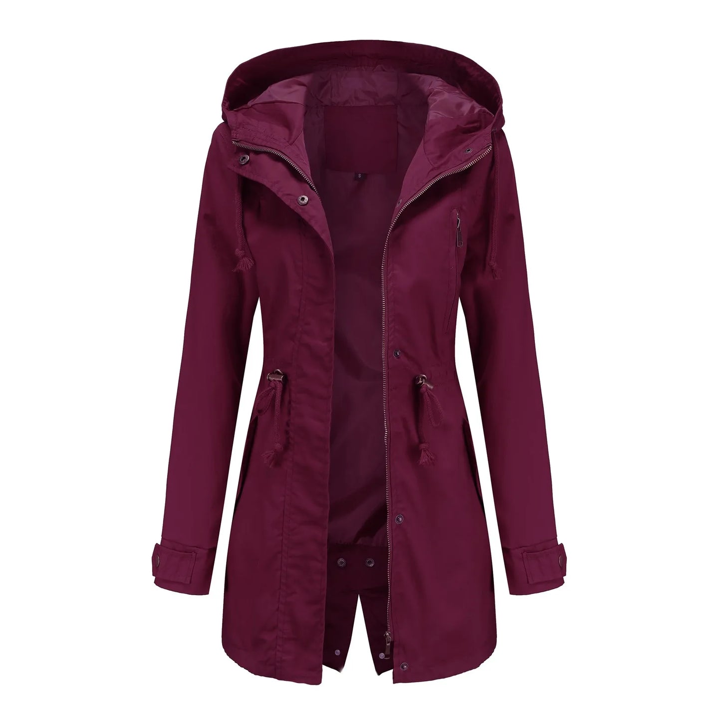 Women's Hooded Drawstring Longline Windbreaker Jacket with Lightweight Streetwear Outdoor Style