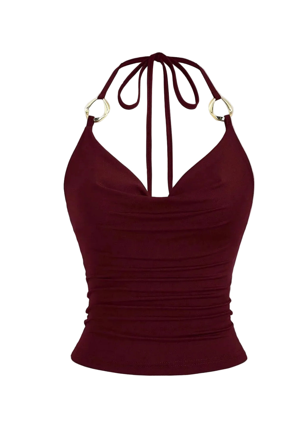 Halter Tie Crop Top with Draped Neckline Slim Fit Contemporary Streetwear Style