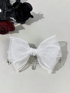 Gothic Mesh Bow Hair Clip With Cross Charm Alternative Statement Accessory