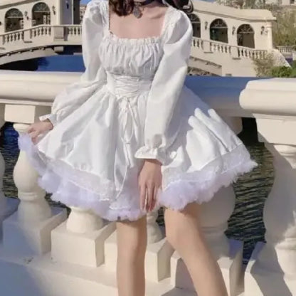 Anime Gothic Puff Sleeve Mini Dress with Dark Romantic Aesthetic