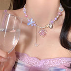 Butterfly Heart Charm Choker Necklace for Y2K and Dark Feminine Styling
