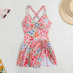 Floral Print Swimdress Bikini Set with Skirted Silhouette, Bow Detail and Supportive Underwire Top