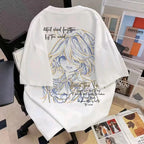 Neon Sketch Anime Graphic Oversized Vintage Cotton T-Shirt