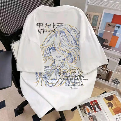 Neon Sketch Anime Graphic Oversized Vintage Cotton T-Shirt