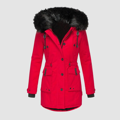 Women's Hooded Thick Padded Utility Jacket with Faux Fur Trim Everyday Winter Streetwear Coat