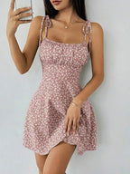 Floral Print Tie Strap A-Line Mini Dress with Lightweight Summer Silhouette