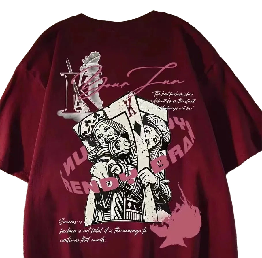 Retro Streetwear Graphic Cotton T-Shirt with Illustrative Artwork and Oversized Casual Fit