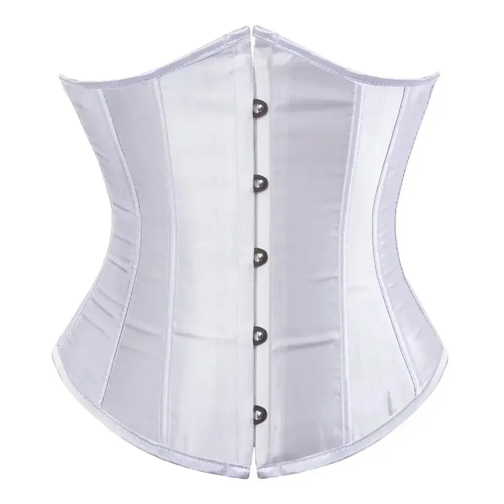 Satin Underbust Corset with Busk Front Closure and Structured Waist Silhouette