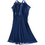 Ethereal Cold-Shoulder Fantasy Dress with Draped Sleeves and Corset Detailing