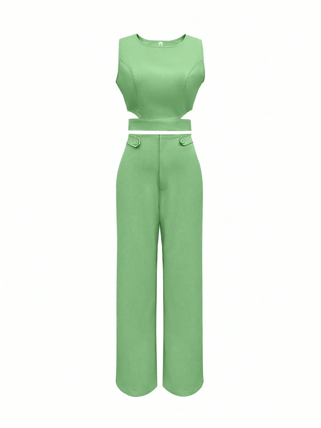 Sleeveless Button Detail Top and Flare Pants Casual Co-Ord Set