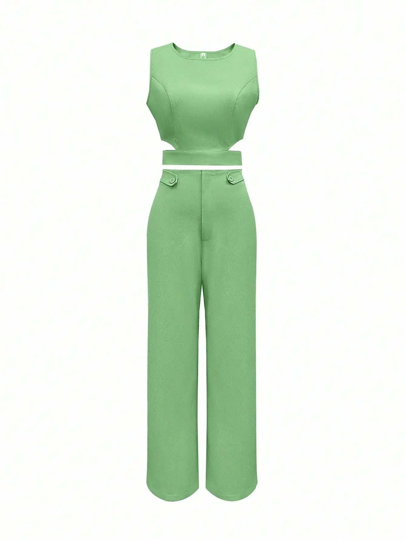 Sleeveless Button Detail Top and Flare Pants Casual Co-Ord Set