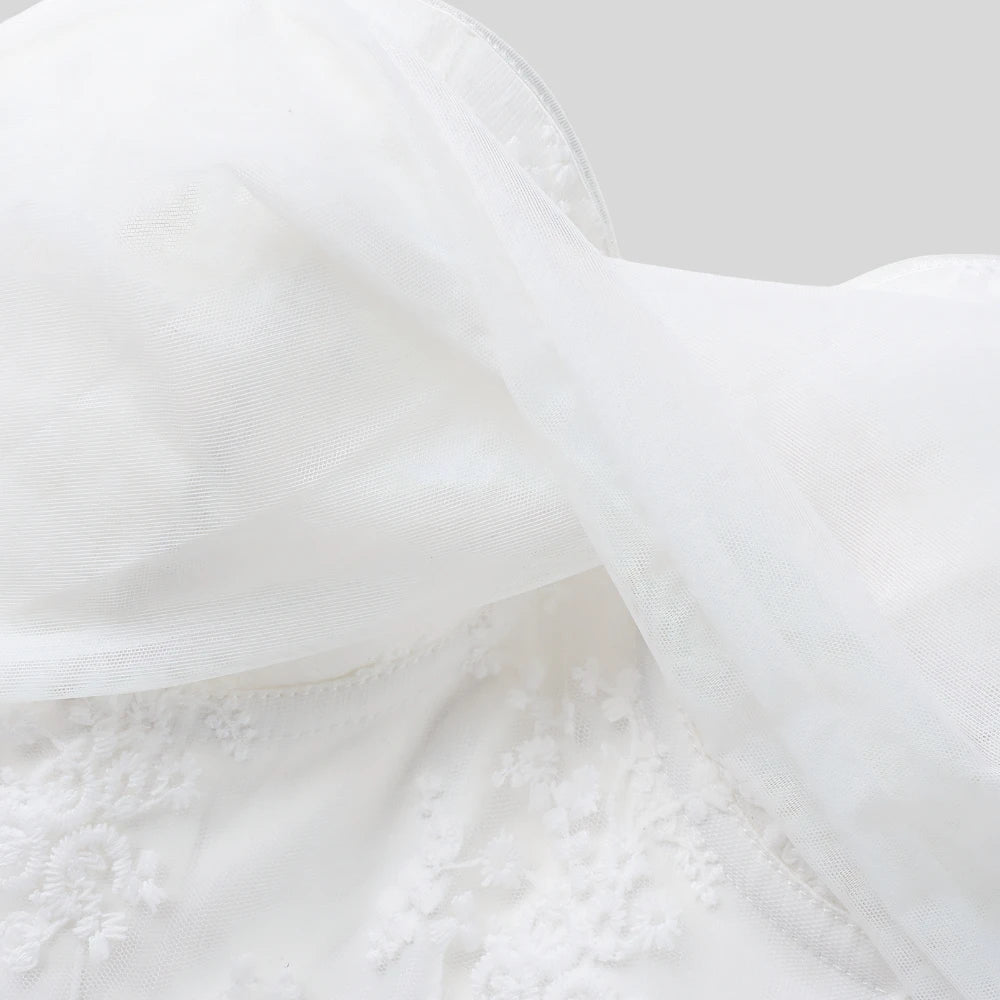Ethereal White Strapless Corset with Draped Sweetheart Bodice and Lace Overlay