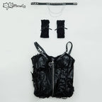 Women's Gothic A-Line Camisole Mini Dress with Detachable Sleeves and Choker Accessory Set