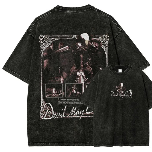 Gothic Warrior Anime Graphic Oversized Washed Streetwear Cotton T-Shirt
