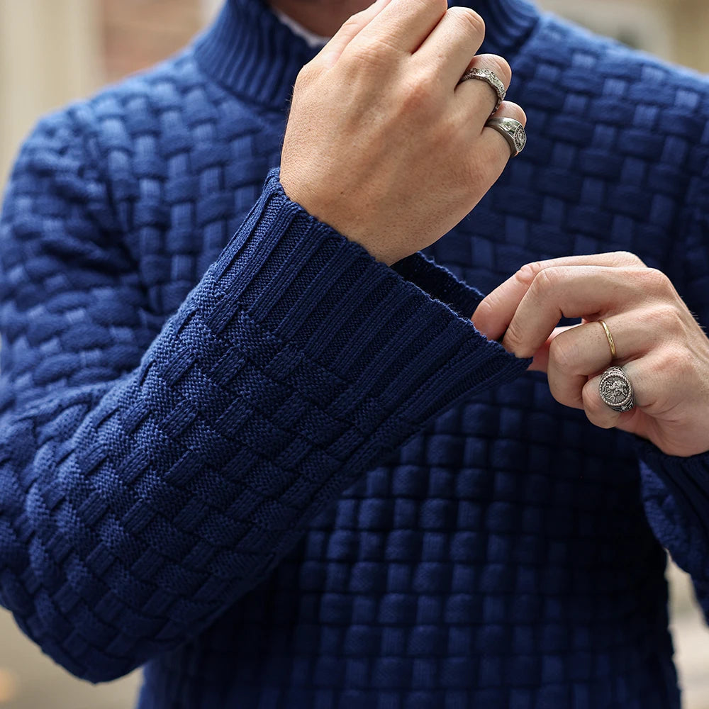 Men's Textured Mock Neck Relaxed Fit Contemporary Knit Sweater Pullover