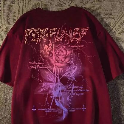 Rose Graphic Streetwear Cotton Blend T-Shirt With Edgy Urban Artwork