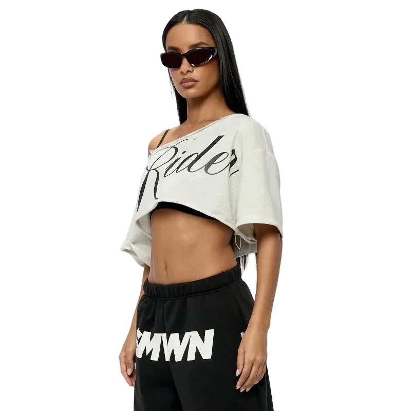 Women's Asymmetric Off Shoulder Graphic Crop T-Shirt for Modern Streetwear and Casual Everyday Style