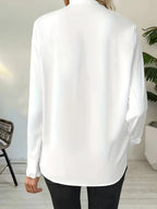 Classic White Button-Down Blouse with Delicate Ruffled Collar Detailing