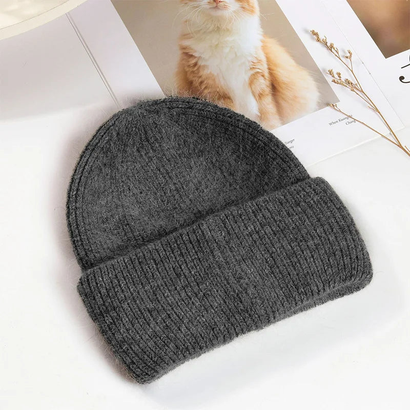Soft Rabbit Fur Blend Acrylic Knit Beanie for Everyday Winter Casual Fashion and Comfort