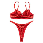 Lustrous Ruched Satin Demi Bra and Minimalist String Thong Set