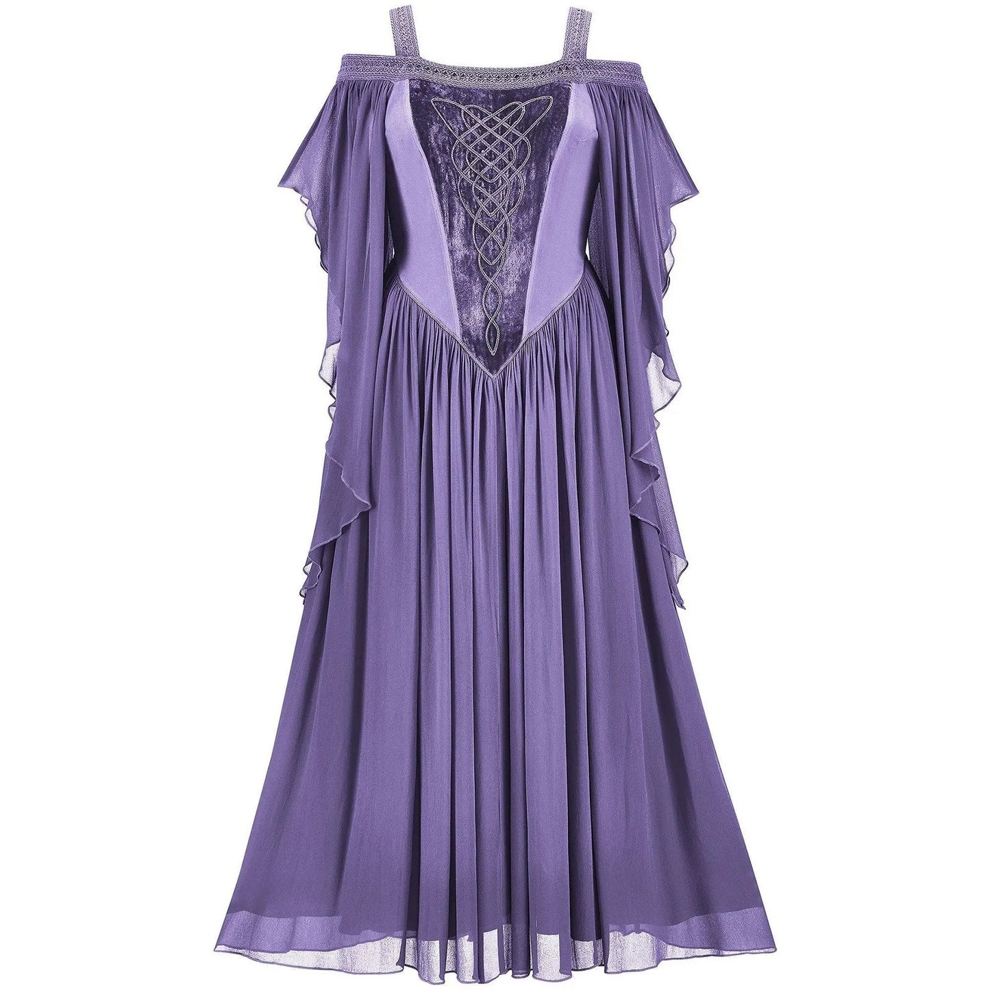 Ethereal Gothic Chiffon Midi Dress with Layered Ruffle Sleeves and Vintage Charm