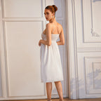 Sleek Black Satin-Finish Chemise Nightdress with Sheer Lace Bodice Patchwork