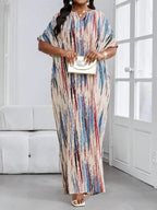 Abstract Print Batwing Sleeve Maxi Dress with Relaxed Flowing Silhouette