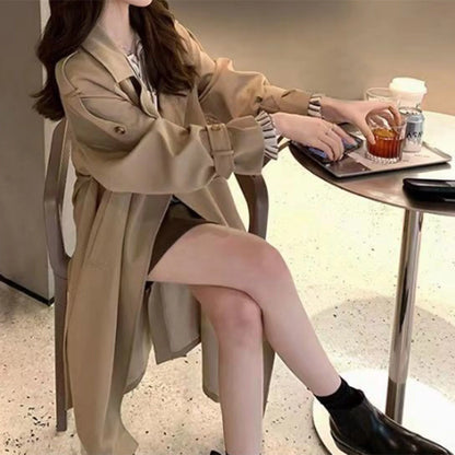 Women's Mid-Length Belted Trench Coat Lightweight Casual Everyday Layering Outerwear