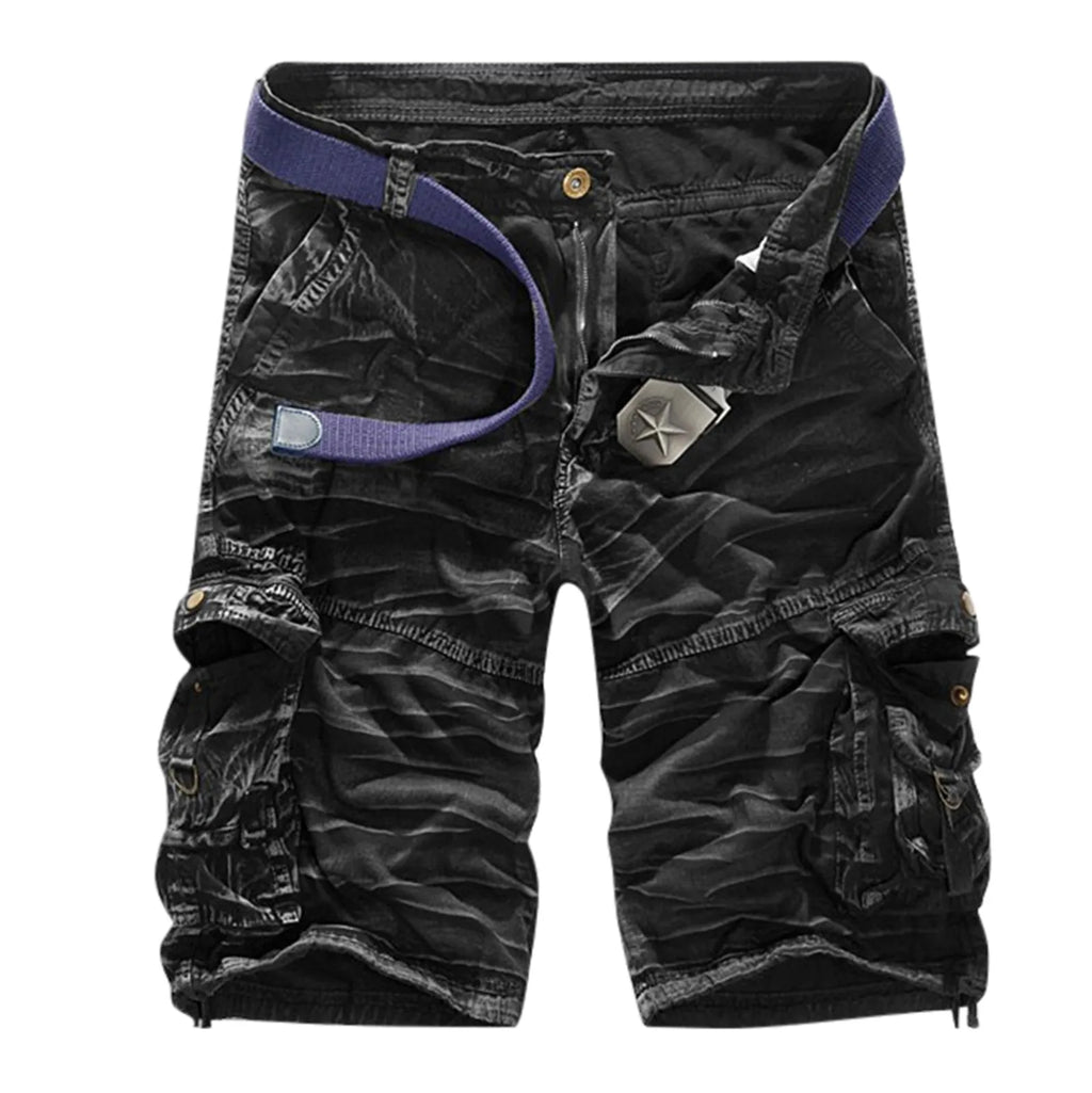 Men's Utility Cargo Shorts with Distressed Details and Multi Pocket Casual Streetwear Design
