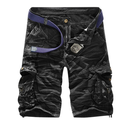 Men's Utility Cargo Shorts with Distressed Details and Multi Pocket Casual Streetwear Design