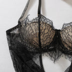 Sheer Black Lace V-Neck Babydoll and Matching Panty Set