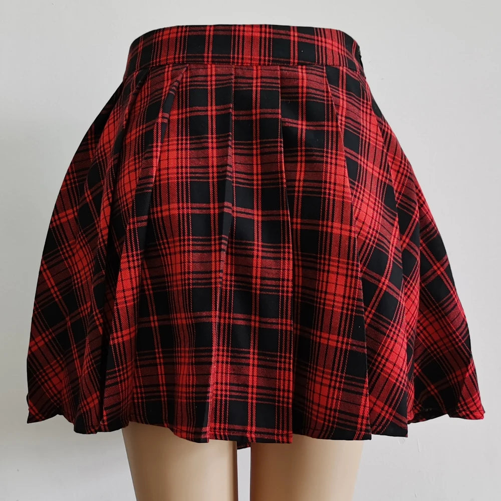 Plaid Pleated Mini Skirt High Waist Alternative Fashion Streetwear Bottom
