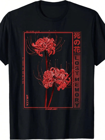 Dark Floral Japanese Streetwear Oversized Anime Goth Graphic T-Shirt