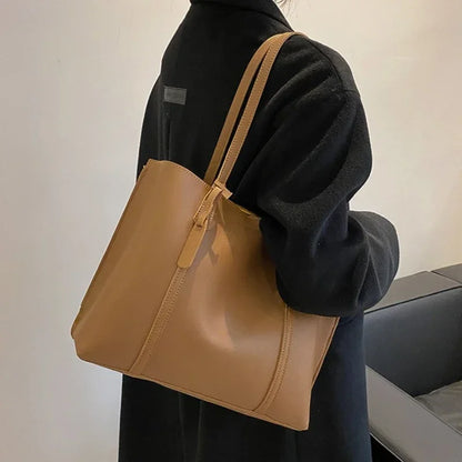 Minimal Structured Faux Leather Tote Shoulder Bag with Large Capacity