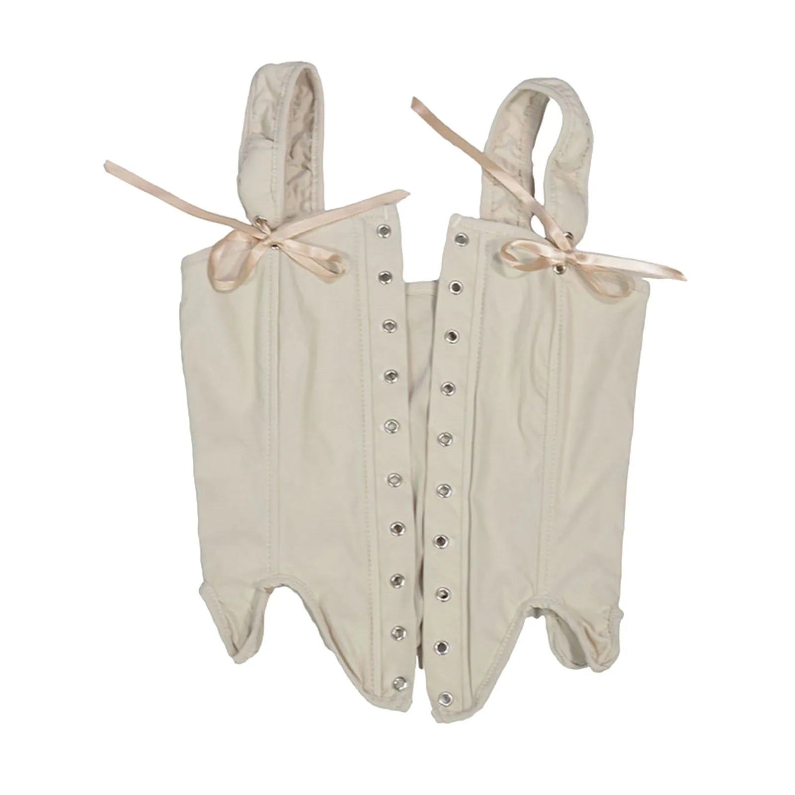 Vintage-Inspired Lace-Up Corset Top with Structured Bodice and Shoulder Ties