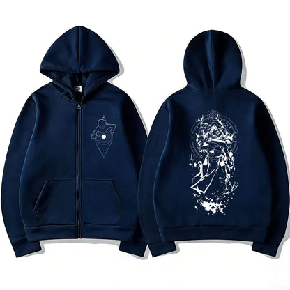 Anime Streetwear Zip Hoodie With Manga Style Graphic Back Artwork