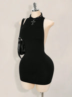 Backless Sleeveless Bodycon Mini Dress with Criss Cross Open Back Detail