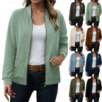 Women's Minimalist Zip Front Faux Suede Bomber Jacket for Contemporary Streetwear