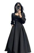 Dark Gothic A-Line Long Sleeve Alternative Fashion Midi Dress