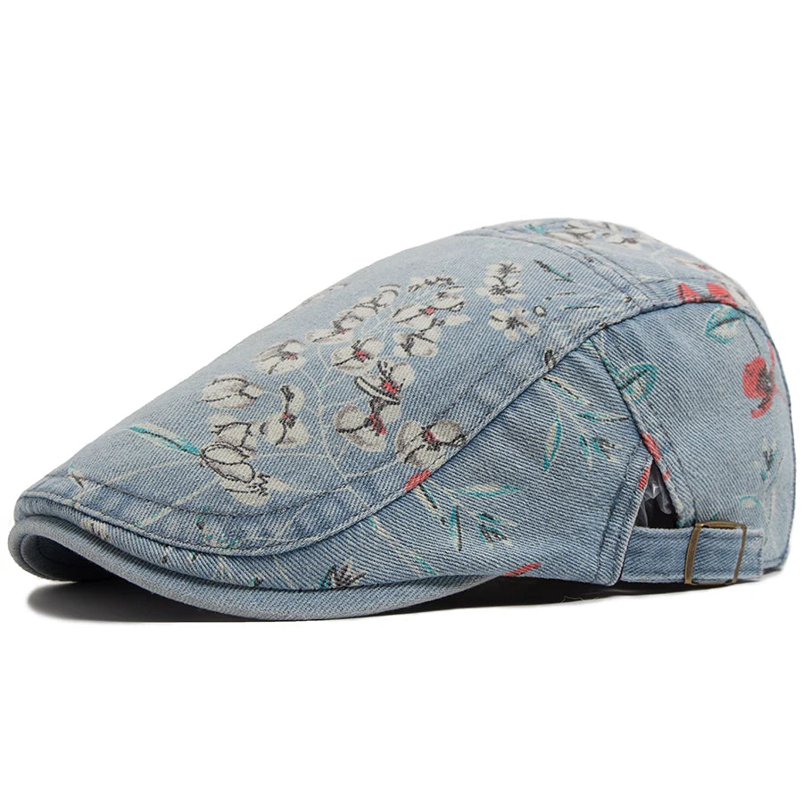 Vintage Floral Cotton Flat Cap for Casual Everyday Outdoor Heritage Fashion Style