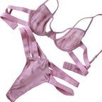 Modern Pink Sheer Lace Underwire Bra and Wide-Strap Thong Set