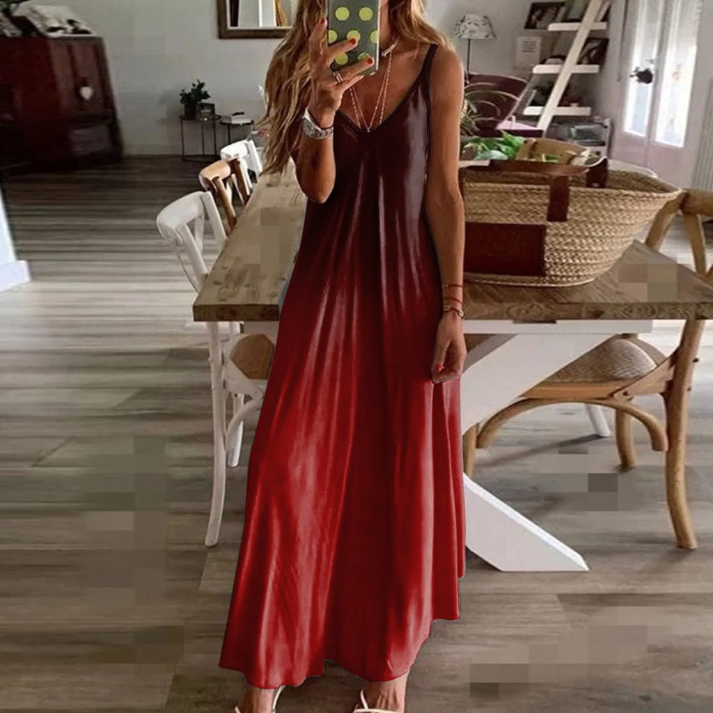 Gradient Print Spaghetti Strap Maxi Dress with Relaxed Boho Silhouette